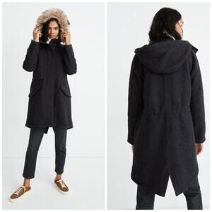 Madewell Vancouver Parka Coal Grey Hood with Removable‎ Faux-Fur Size Small